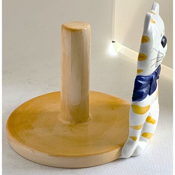 PAPER TOWEL HOLDER/DISPENSER-ALCO-Countertop-White Cat-Yellow Stripes-Ceramic - Picture 2 of 10